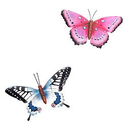 Foto van Set van 2x stuks metalen tuin muur wand decoratie vlinders 37 cm - tuinbeelden