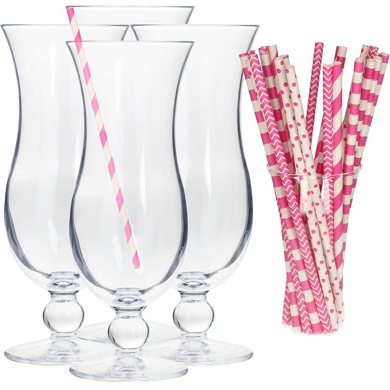 Foto van Cocktail set van 4x cocktail glazen en 100x rietjes - 440 ml - drinkglazen