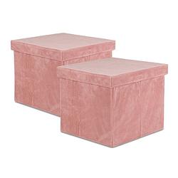 Foto van Oliva'ss - opbergbox - opbergmand met deksel - opbergdoos - opberg poef - set van 2 stuks - velvet ribstof - roze
