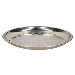 Foto van B-home serveerschaal/dienblad - plat - rond - zilver - rvs - dia 40 cm - voedsel serveren - serveerschalen