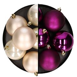 Foto van Decoris kerstballen - 12x st - 8 cm - parelmoet en paars - kunststof - kerstbal