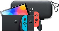 Foto van Nintendo switch oled blauw rood + travel case met screenprotector