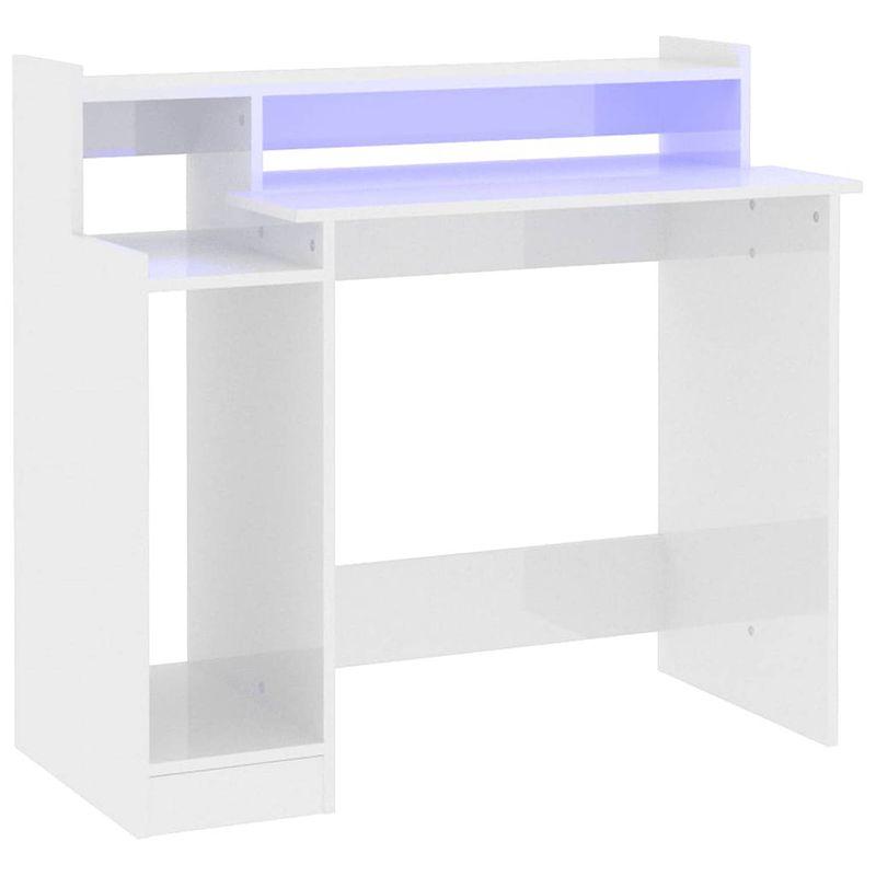 Foto van Vidaxl bureau met led-verlichting 97x45x90 cm hout hoogglans wit