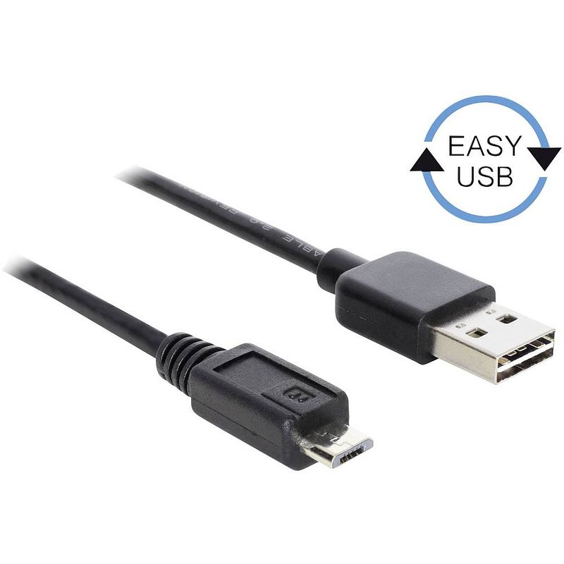 Foto van Delock usb-kabel usb 2.0 usb-a stekker, usb-micro-b stekker 5.00 m zwart stekker past op beide manieren, vergulde steekcontacten, ul gecertificeerd 83369