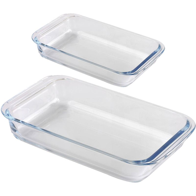 Foto van Chef traiteur ovenschaal set 2-delig - rechthoek - glas - 1l en 3l - keuken - ovenschalen