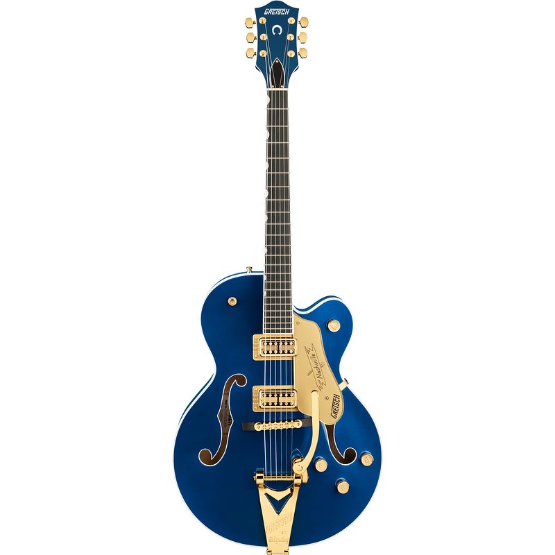 Foto van Gretsch g6120tg players edition nashville azure metallic semi-akoestische gitaar met koffer