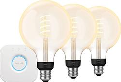 Foto van Philips hue filament white ambiance globe xl 3-pack + bridge