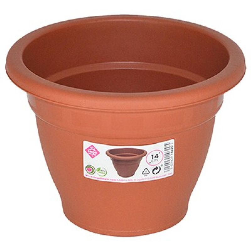 Foto van Terra cotta kleur ronde plantenpot/bloempot kunststof diameter 14 cm - plantenpotten