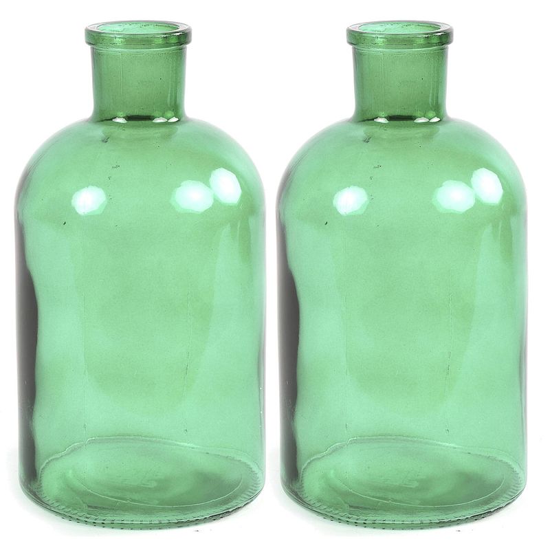 Foto van 2x stuks countryfield vaas - mintgroen - glas - apotheker fles vorm - d17 x h30 cm - vazen