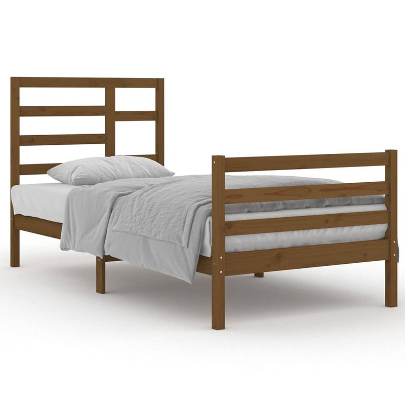 Foto van The living store houten bedframe - eenpersoons - 90 x 200 cm - honingbruin