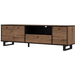 Foto van Tv-meubel 3 deuren 1 la - eiken en zwart decor - l 180.8 x d 42 x h 52.8 cm - sewill