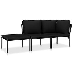 Foto van Vidaxl 3-delige loungeset met kussens pvc zwart