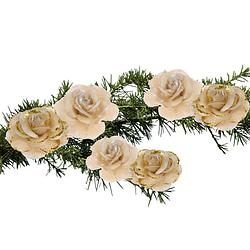 Foto van 6x stuks decoratie bloemen rozen goud op clip 9 cm - kersthangers
