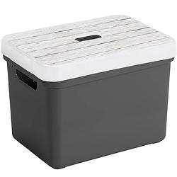 Foto van Sunware opbergbox/mand - antraciet - 18 liter - met deksel hout kleur - opbergbox