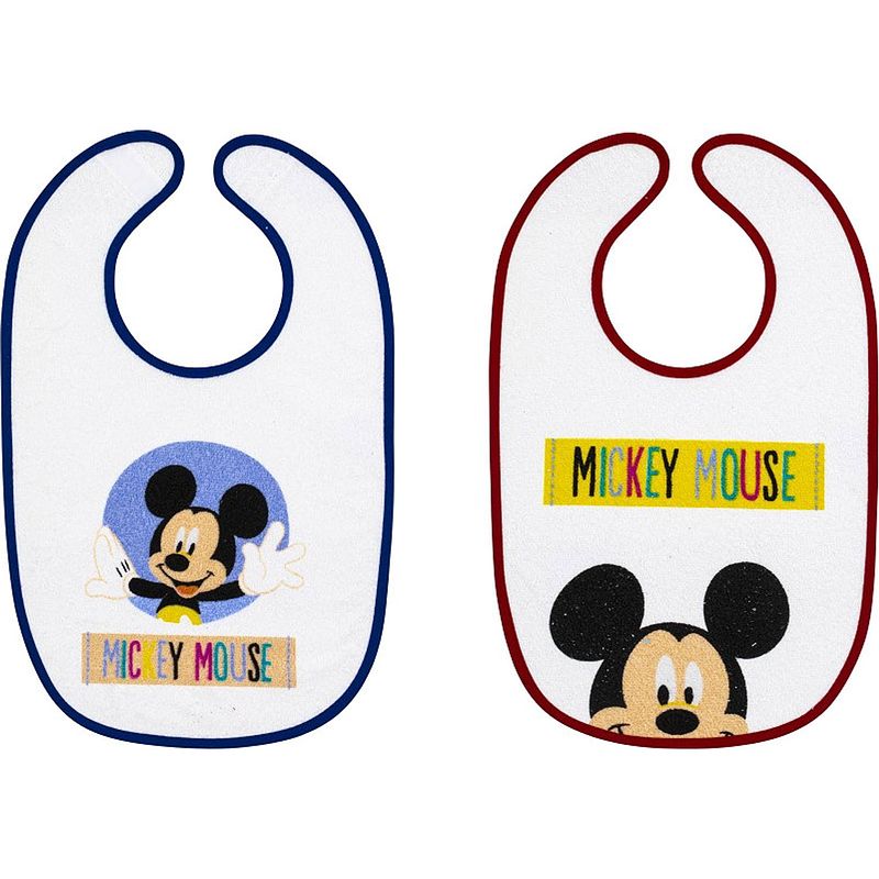 Foto van Disney slabbetjes mickey mouse 25 x 40 cm katoen wit 2 stuks