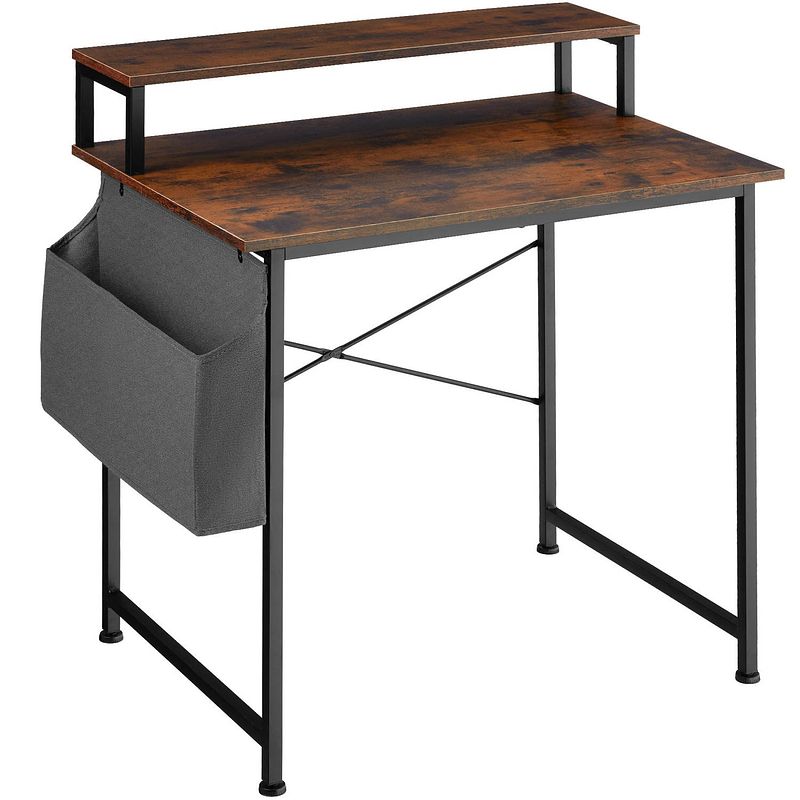 Foto van Tectake - bureau everett - 80 cm breed - met plank en organizer - computertafel - donkerbruin - 404662