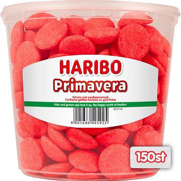 Foto van Haribo primavera schuim met aardbeiensmaak 150 stuks 1050g bij jumbo