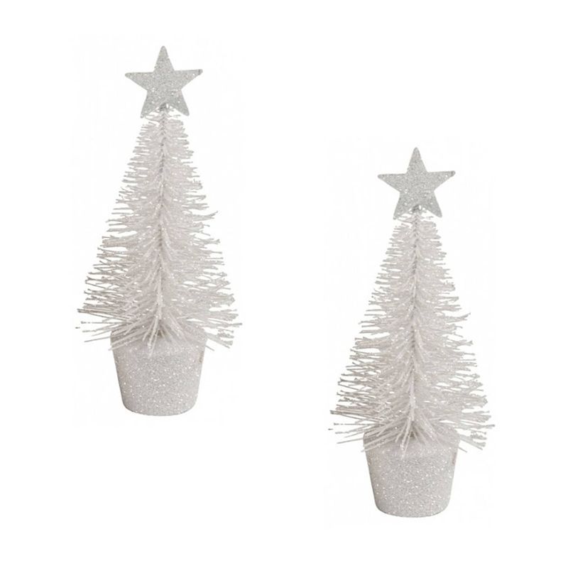 Foto van 2x stuks klein wit kerstboompje 15 cm kerstdecoratie/kerstversiering - kunstkerstboom