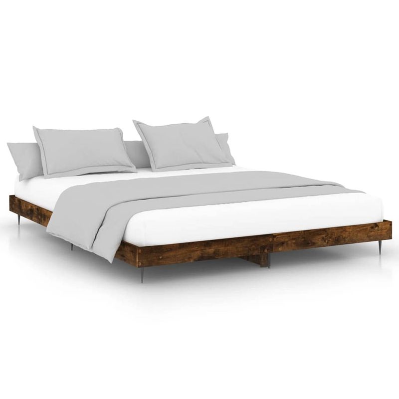 Foto van The living store bedframe - gerookt eiken - hoge kwaliteit - 203 x 203 x 20 cm - metaal