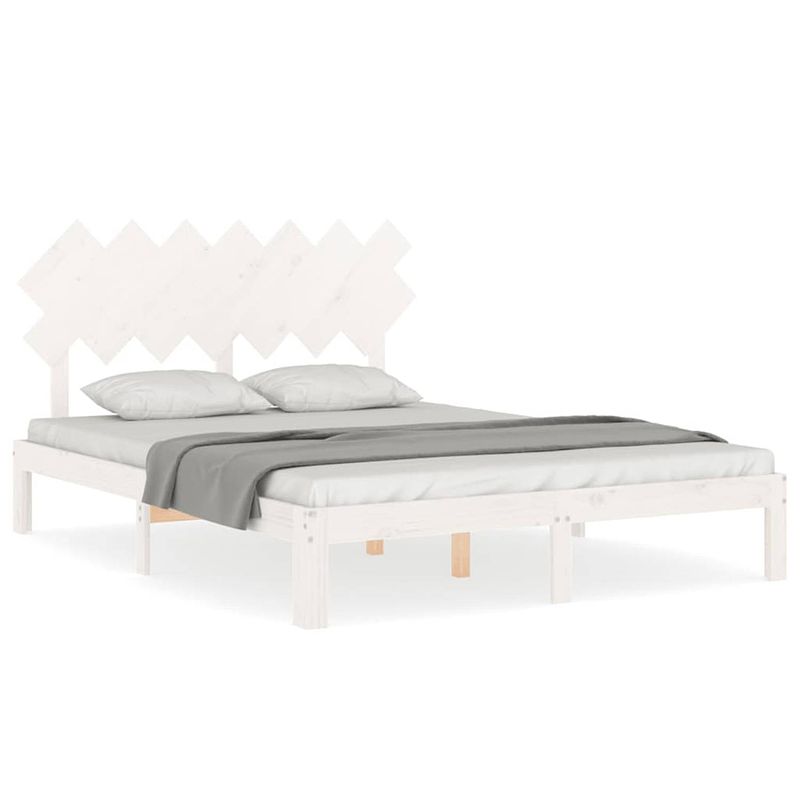 Foto van The living store bedframe - massief grenenhout - multiplex lattenbodem - 203.5 x 153.5 x 81 cm - wit