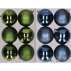 Foto van 12x stuks kunststof kerstballen mix van donkergroen en donkerblauw 8 cm - kerstbal