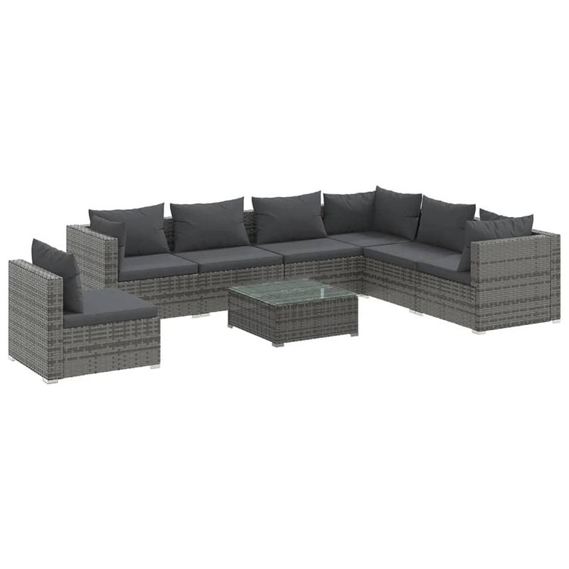 Foto van Vidaxl 8-delige loungeset met kussens poly rattan grijs