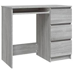 Foto van The living store bureau s - bureau - 90 x 45 x 76 cm - grijs sonoma eiken - 3 lades