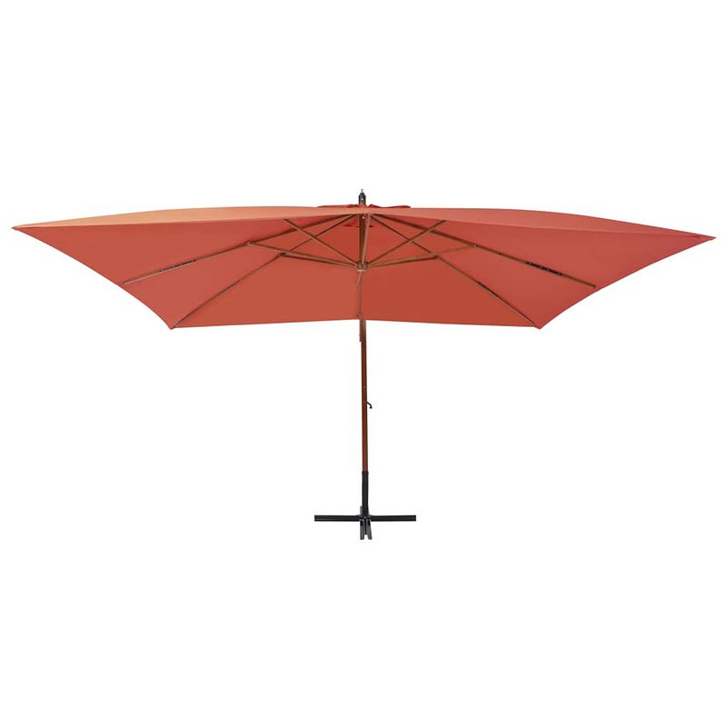 Foto van The living store hangende houten parasol - tuinparasol 400x300x285 cm - terracotta