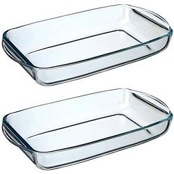 Foto van 2x stuks ovenschaal rechthoek - transparant - geglazuurd glas - 34 x 19 x 5 cm - ovenschalen