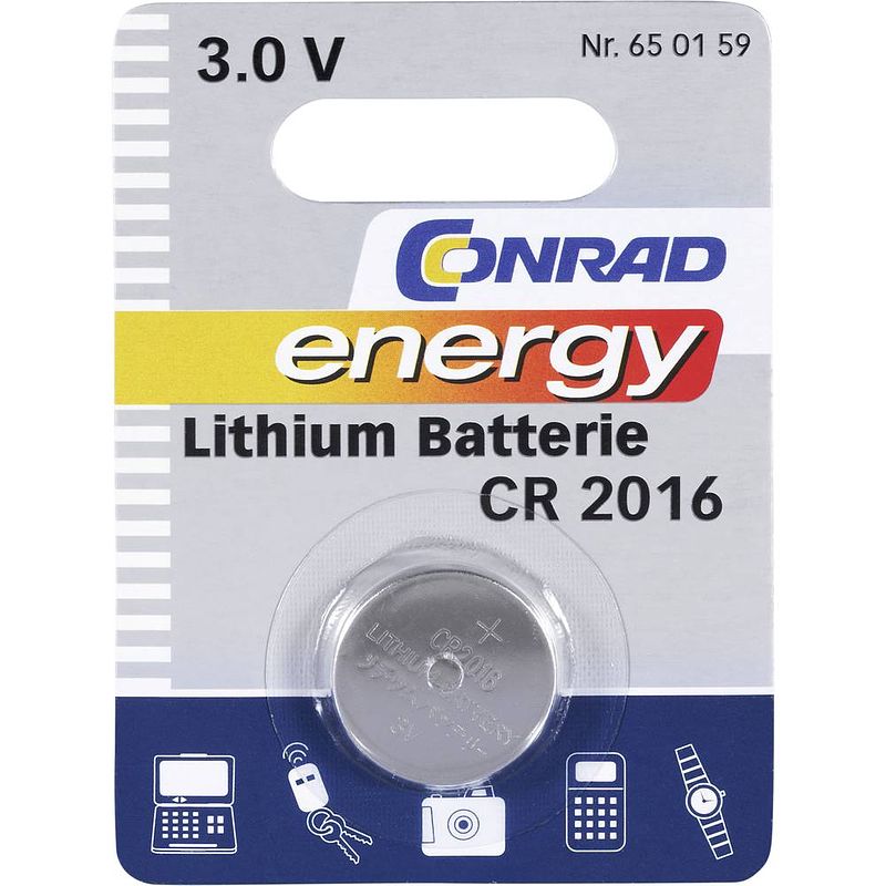 Foto van Cr2016 knoopcel lithium 3 v 70 mah conrad energy cr2016 1 stuk(s)