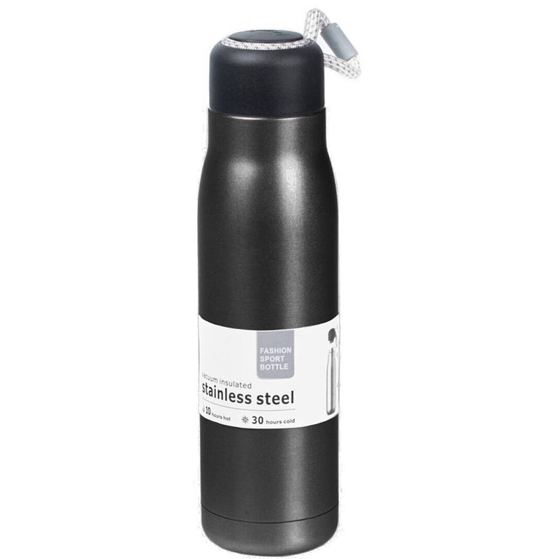 Foto van Rvs thermosfles / isoleerfles voor onderweg 550 ml zwart - thermosflessen