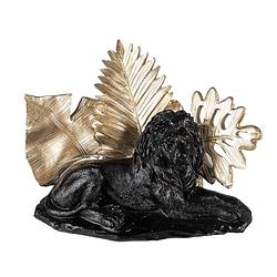 Foto van Clayre & eef beeld leeuw 16 cm zwart goudkleurig kunststof woonaccessoires beeld decoratie decoratieve accessoires