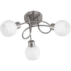 Foto van Led plafondlamp - trion frudo - 12w - e14 fitting - warm wit 3000k - 3-lichts - dimbaar - rond - mat nikkel - aluminium