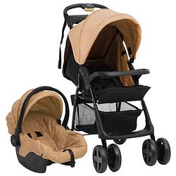 Foto van Vidaxl kinderwagen 3-in-1 staal taupe en zwart