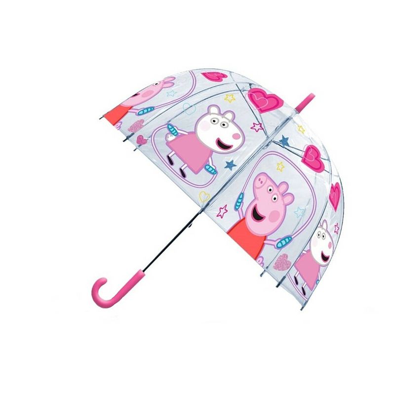 Foto van Peppa pig paraplu - voor kinderen - donker roze/transparant - d61 cm - paraplu'ss