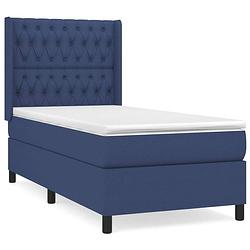 Foto van The living store boxspringbed - comfortabele pocketvering - middelharde ondersteuning - blauw - 193 x 93 x 118/128 cm -