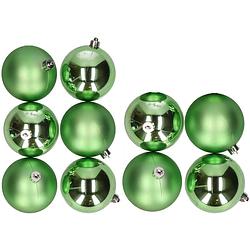 Foto van 10x stuks kunststof kerstballen groen 8 en 10 cm - kerstbal
