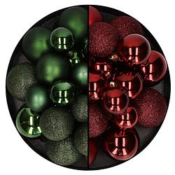 Foto van Kerstballen 60x stuks - mix donkergroen/donkerrood - 4-5-6 cm - kunststof - kerstbal