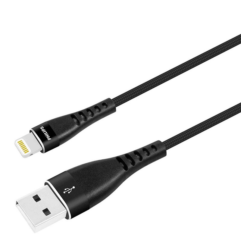 Foto van Philips oplaadkabel - usb-a naar lightning - 2 meter gevlochten kabel - iphone oplader - apple apparaten