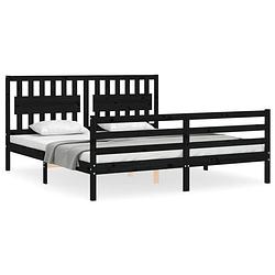 Foto van The living store houten bedframe - grenenhout - 205.5 x 185.5 x 100 cm - zwart