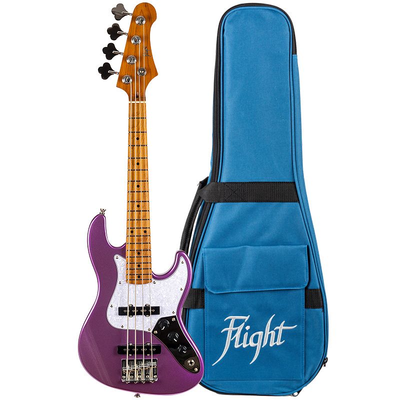 Foto van Flight rock series mini jb bass purple compacte elektrische basgitaar met gigbag