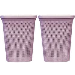 Foto van 2x stuks oud roze kunststof wasmand 60 liter 37 x 46 x 60 cm - wasmanden