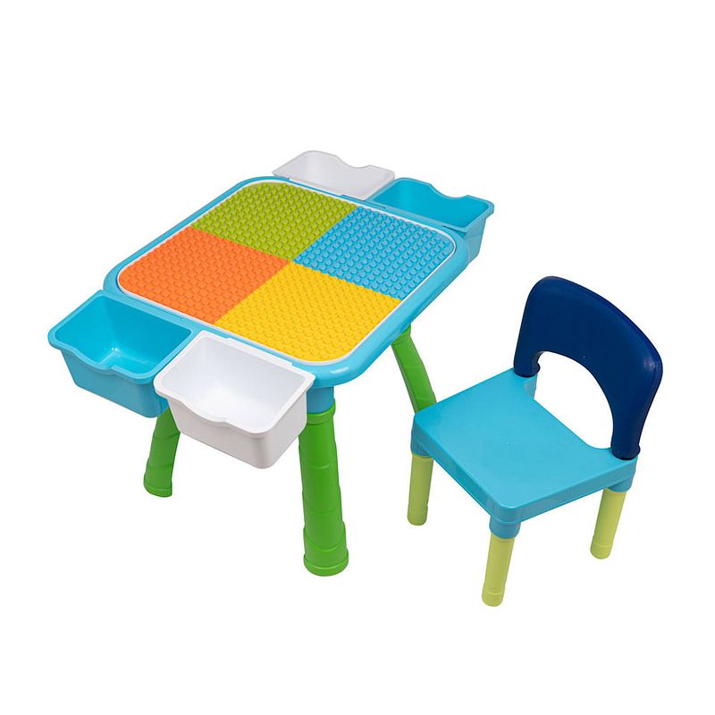 Foto van Decopatent® - kindertafel met 1 stoeltje - speeltafel met bouwplaat en