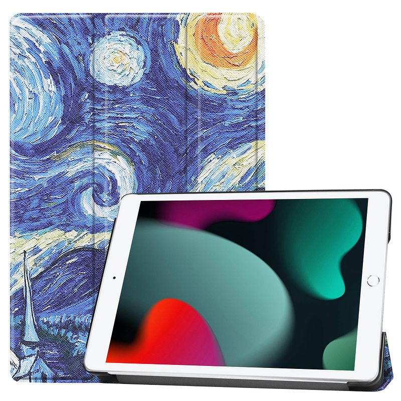 Foto van Basey ipad 10.2 2019 hoes book case hoesje - ipad 10.2 2019 hoesje hard cover case hoes - sterrenhemel