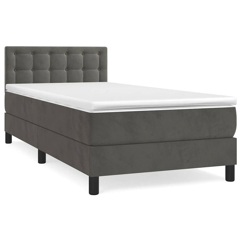 Foto van The living store boxspringbed - donkergrijs - 193 x 90 x 78/88 cm - fluweel - verstelbaar hoofdbord - pocketvering