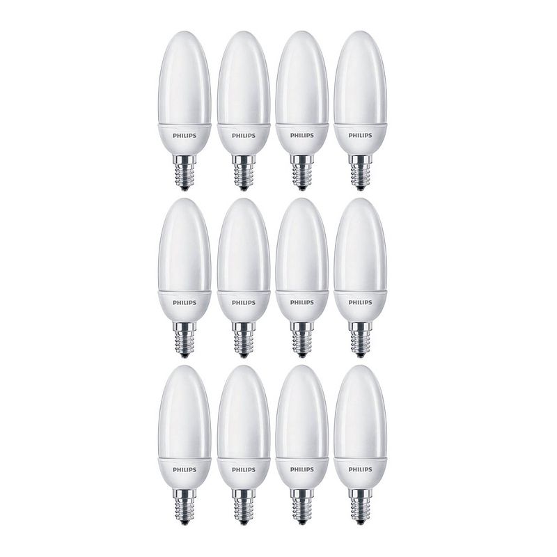 Foto van Philips softone spaarlampen kaarslampen e14 - 8w vervangt 35w - kaars b35 - 12 lampen