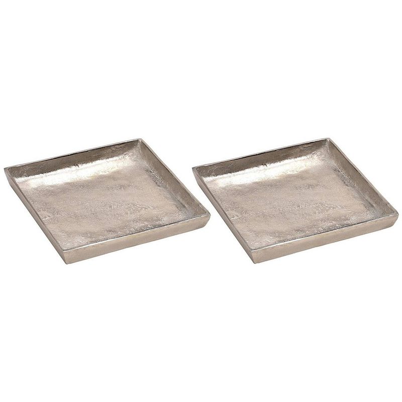 Foto van 2x decoratieve aluminium vierkante dienbladen zilver 20 cm - kaarsenplateaus