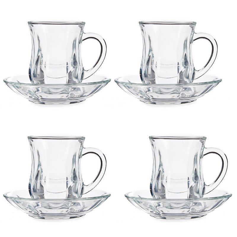 Foto van Set van 8x stuks marokkaanse theeglazen inclusief schotel 125 ml - koffie- en theeglazen