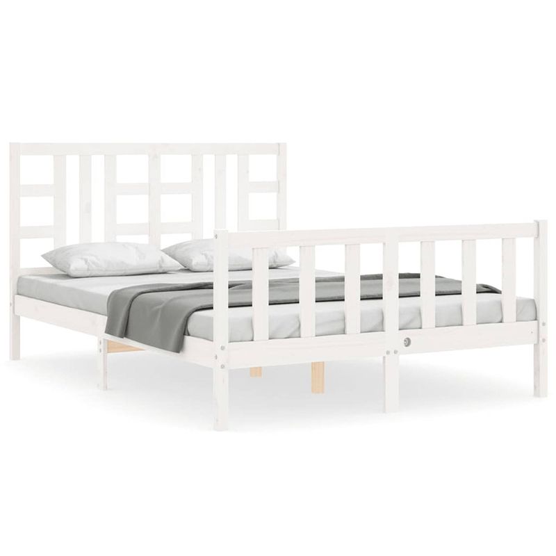 Foto van The living store massief grenenhouten bedframe - functioneel - 160x200 cm - kleur- wit