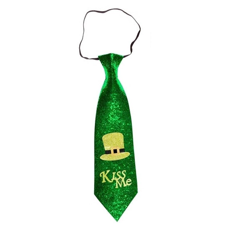 Foto van St patricks day kiss me glitter stropdas voor volwassenen - verkleedstropdassen